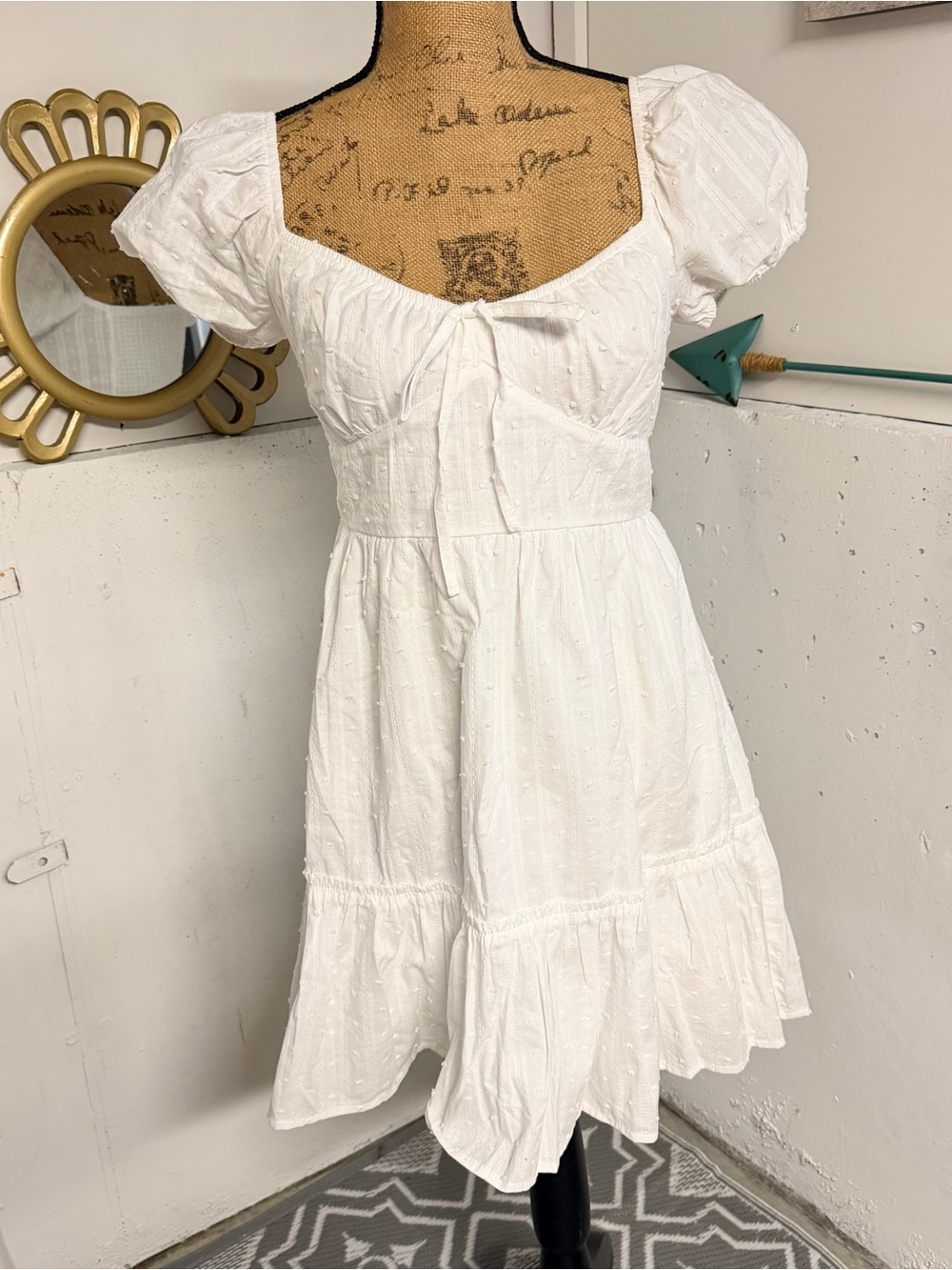 Altar'd State White Puff-Sleeve Tie-Front Mini Dress